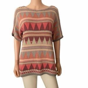 Ralph Lauren Chaps Knit Sweater Short Sleeve Southwestern Aztec Boho coastal